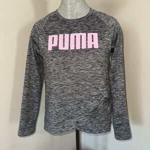Puma Girls sz XL Gray Long Sleeve Casual Shirt Pink Logo Graphic